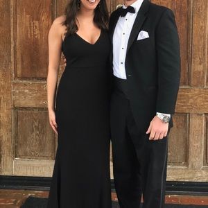 Black maxi dress with flared/mermaid silhouette